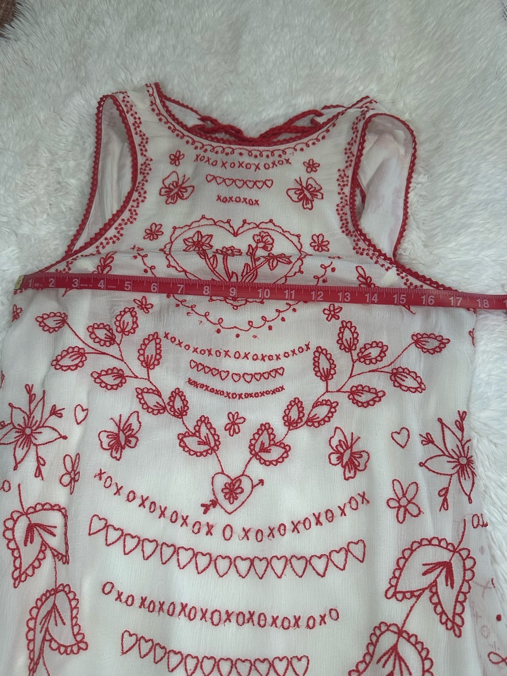 Free People Love Letters Mini Dress Ivory Red Embroidered Open Back Tassel M - Picture 10 of 16